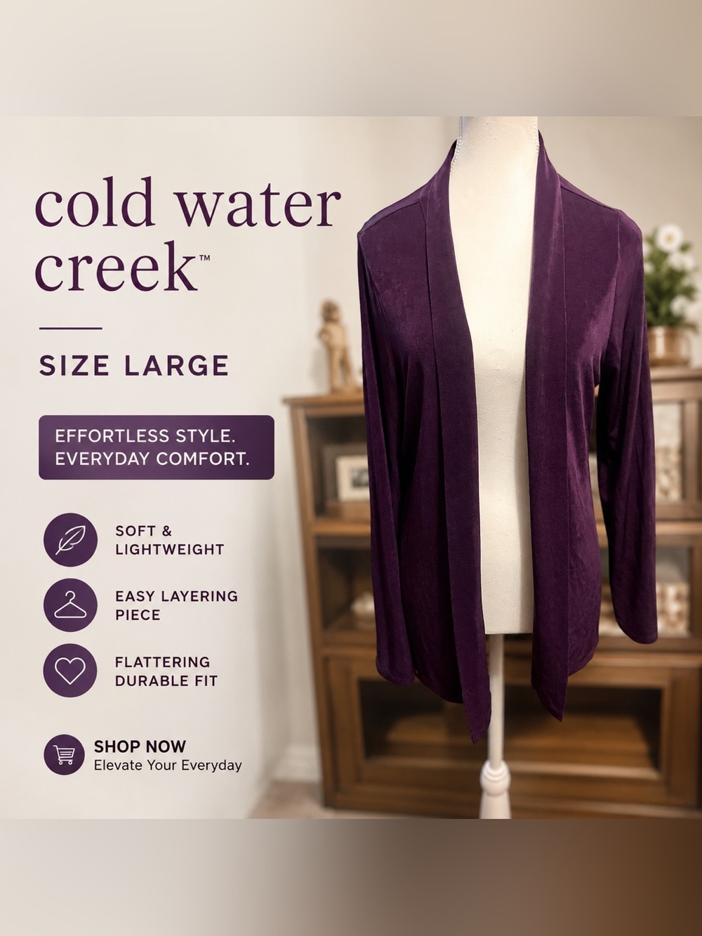 Coldwater Creek Women's Open-Front Cardigan — Plum Purple